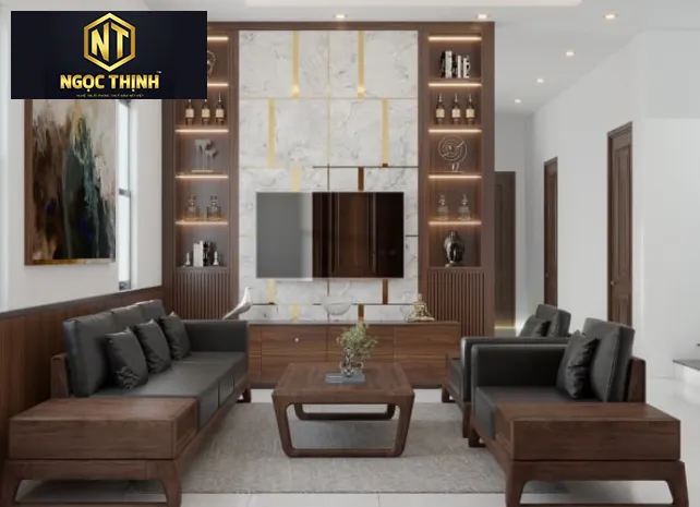Xưởng Nội Thất Ngọc Thịnh - Vách ngăn phòng khách có bàn thờ Xưởng Nội Thất Ngọc Thịnh - Vách ngăn phòng khách có bàn thờ